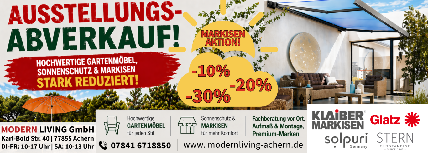Rabatt auf Gartenmöbel, Markisen und mehr Rabatt auf Gartenmöbel, Markisen und mehr